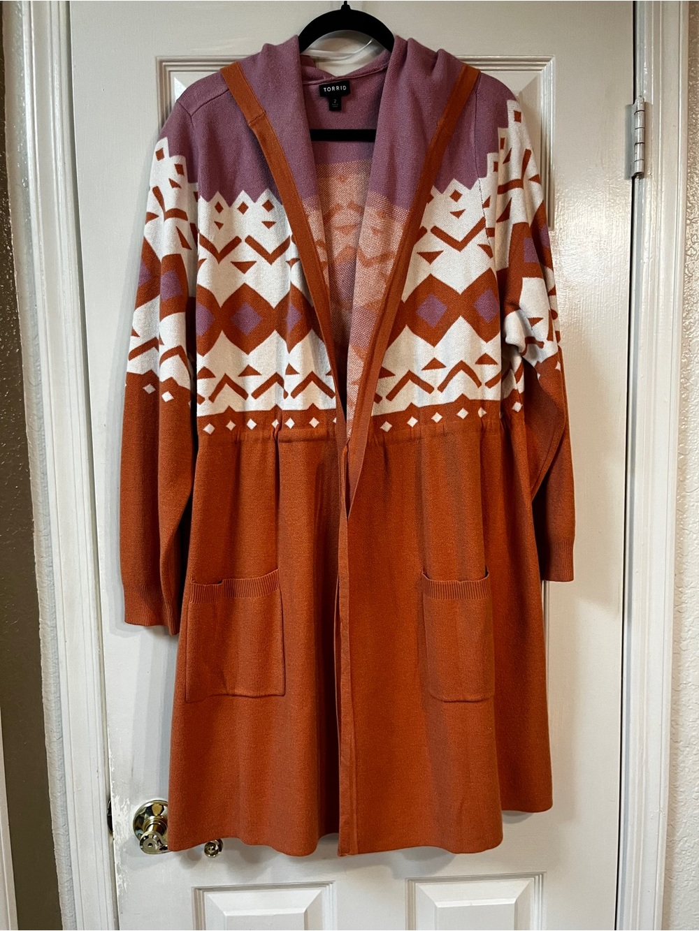 Torrid Rust, Lavender & Cream Hooded Fair Isle Cardigan